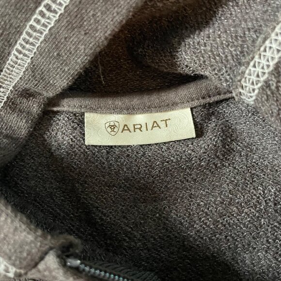 Ariat Women's Size M Brown Zip Up Hoodie Studded with Contrast Thread Raw Edge - Picture 3 of 9